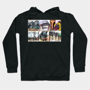 Steam Locomotive Watercolor Collage Hoodie